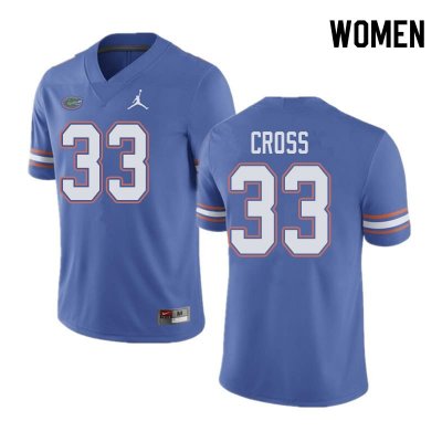 Women's Florida Gators #33 Daniel Cross NCAA Jordan Brand Blue Authentic Stitched College Football Jersey RYC0062GA